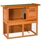 PawHut 2-Level Wooden Rabbit Hutch with Run-35" 2-Tier hutch make of painted fir wood in superior strength for durable use 