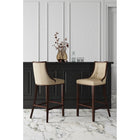 Manhattan Comfort - Tabouret de comptoir Fifth Avenue 19" traditionnel rembourré en similicuir - crème et noyer foncé-Cadre en bois de hêtre massif avec une riche finition en noyer