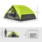 Outsunny - Tente de camping 3-4 personnes avec fenêtre en maille, crochet, poches de rangement, accès pour câble électrique, vert vif-Grande fenêtre en maille assurant une bonne circulation de l'air et une protection contre les moustiques