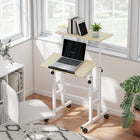 HOMCOM 23.6" Mobile Stand Up Desk - Natural Wood-Features a dual-tier desktop with a 45° rotating top for ergonomics