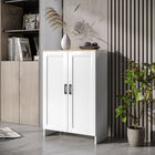 HOMCOM 23.6" L Storage Cabinet with Double Doors - White-Shaker doors with natural top for simple decor
