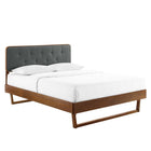 Modway Bridgette Wood Twin Platform Bed with Angular Frame - Walnut Charcoal-Tufted Upholstered Headboard