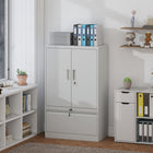 HOMCOM - Armoire de rangement en métal avec serrures - blanc-Les glissières à roulement à billes assurent une ouverture et une fermeture du tiroir en douceur à chaque utilisation 