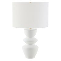 Hudson&Canal - Lampe de table Cassian 63 cm de haut avec abat-jour en tissu - Blanc mat/laiton/blanc-Design moderne et contemporain pour votre salon, espace de travail ou table de chevet