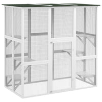 PawHut - Enclos extérieur pour chat avec toit en asphalte, 6 plateformes de saut, 71 po L x 39 po l x 71 po H, blanc-Enclos extérieur pour chats en bois entièrement fermé pouvant accueillir plusieurs animaux 