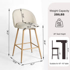 Homy Casa 26'' Counter Height Bar Stools with Beige Upholstered Fabric Seat- 2 Pack-Elegant Design: Beige upholstered fabric seat adds a touch of sophistication and blends well with various interior styles.