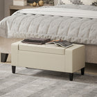 HOMCOM - Banc ottoman de rangement rectangulaire en lin capitonné avec dessus rabattable - beige-L'éponge à haute densité et la housse en cuir de lin de qualité supérieure le rendent particulièrement doux et confortable pour s'asseoir 