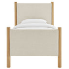 Modway Maven Twin Size Fabric Upholstered Platform Bed - Ivory Oak-Wood Slat Support