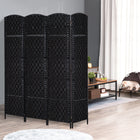 HOMCOM 4 Panels Hand-Woven Freestanding Room Divider for Home Office - Black-Woven fibre design paper panel for a natural tone and lightweight to move

