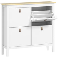 HOMCOM Shoe Cabinet with Flip Drawers in Narrow Design - White-Four flip drawers store up to 12-20 shoe pairs