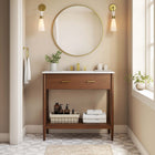 Modway Zaire 36" Bathroom Vanity - Walnut/White-Metal Handle Pulls