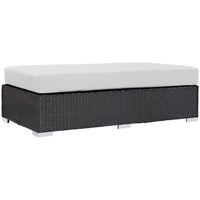 Modway Convene Outdoor Patio Fabric Rectangle Ottoman - Espresso/White-Synthetic Rattan Weave