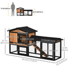 PawHut 69" Wooden Rabbit Hutch with Run Box and Slide-out Tray - Black-Ramp allows rabbits to enter the raised housing area quickly 