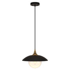 Hudson&Canal Alvia 14.5" Wide Pendant with Metal/Glass Shade - Matte Black/Brass/Clear-Paired with a matte black bowl/globe metal and glass shade
