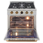 Kucht 30" KXP Series Dual Fuel Range Natural Gas - Stainless Steel/Gold-Heavy duty cast-iron cooking grates for serious heat allow movement of cookware from 1-burner to another without lifting