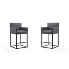 Manhattan Comfort - Ambassador tabouret de comptoir moderne du milieu du siècle de 20,5 po en similicuir gris et noir, lot de 2-Tabouret de comptoir moderne du milieu du siècle avec dossier parfait pour le bar et la cuisine. Ensemble de 2