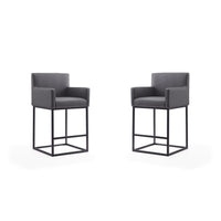 Manhattan Comfort - Ambassador tabouret de comptoir moderne du milieu du siècle de 20,5 po en similicuir gris et noir, lot de 2-Tabouret de comptoir moderne du milieu du siècle avec dossier parfait pour le bar et la cuisine. Ensemble de 2