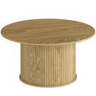 HOMCOM 31.5" Round Coffee Table for Living Room - Oak-Natural oak wood grain finish and fluted cylindrical base add a warm touch to decor