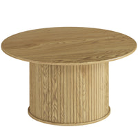 HOMCOM 31.5" Round Coffee Table for Living Room - Oak-Natural oak wood grain finish and fluted cylindrical base add a warm touch to decor