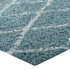 Modway - Toryn Réseau en losange Tapis Shag de 8 pi l x 10 pi L - Bleu aqua et ivoire-Résistant aux taches / Facile à nettoyer