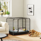 PawHut 43" Large Metal Dog Cage with Wheels-A separate feeding door allows quick refills without letting your clever dog out
