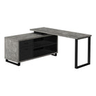 Monarch Specialties - 7714 Bureau 72 po - En Coin Executif Simili-Ciment Gris/ Noir-Bureau d'ordinateur en forme de L avec rangement. Fabriqué avec des panneaux épais de finition faux béton gris 