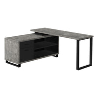 Monarch Specialties - 7714 Bureau 72 po - En Coin Executif Simili-Ciment Gris/ Noir-Bureau d'ordinateur en forme de L avec rangement. Fabriqué avec des panneaux épais de finition faux béton gris 