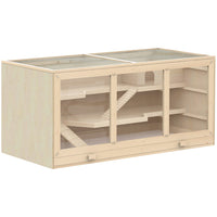PawHut - Cage en Bois pour Hamster ou Rat avec Glissière et Bac - Bois Naturel-Une excellente maison de vie et une zone d'exercice combinées
