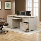 Sauder 65"W Edge Water Executive Desk - Chalked Chestnut-Large drawer/shelf with metal runners and safety stops features flip-down panel for keyboard/mouse