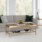Hudson&Canal Alexis 45"W Rectangular Coffee Table - Brass-Hand crafted golden brass finish is applied to the steel frame
