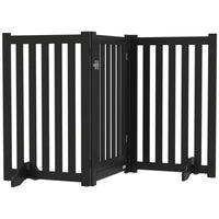 PawHut 3-Panel Foldable Dog Gate with Feet - Black-Made of MDF, robust gate 