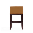 Manhattan Comfort Kingsley 21" Mid-Century Modern Faux Leather Upholstered Bar Stool - Camel and Dark Walnut - 3 Pack-Delivered to you Fully Assembled! No Assembly Required
