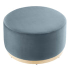 Modway Tilden Large 29" Round Performance Velvet Upholstered Ottoman - Cadet Blue/Natural-Non-Marking Foot Glides