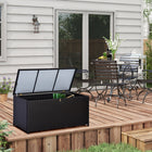 Outsunny 75 Gallon Wicker Outdoor Storage Box for Gardening Tools, Pool Supplies - Dark Brown-Two gas struts for easy opening and safe closing, avoiding finger pinching