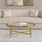 Hudson&Canal - Table basse ron Xivil 91 cm de large avec plateau en verre - Laiton-Une finition en laiton fabriquée à la main est appliquée sur le cadre en acier
