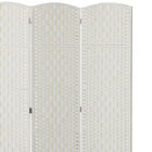 HOMCOM 3 Panels Hand-Woven Freestanding Room Divider for Home Office - White-Materials: Poplar Wood, Woven Wicker Paper

