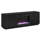 Hudson&Canal Hanson TV Stand with 26" Crystal Fireplace for TV's up to 75" - Black Grain-Features an electric fireplace with crystal flame-bed and two enclosed cabinets with 4 shelves for ample storage