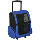 PawHut - Sac à dos caisse de transport 2-en-1 pour chats et chiens avec poignée et roues - Bleu-2 en 1 Il peut être utilisé comme sac à roulettes ou sac à dos
