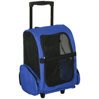 PawHut - Sac à dos caisse de transport 2-en-1 pour chats et chiens avec poignée et roues - Bleu-2 en 1 Il peut être utilisé comme sac à roulettes ou sac à dos