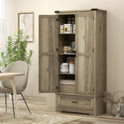 HOMCOM 69" H Tall Kitchen Storage Cabinet with Adjustable Shelves - Grey-Anti-tipping design ensures enhanced safety 