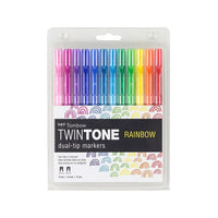 Tombow - Feutres à 2 pointes Twintone, arc-en-ciel, paq./12-Pointe fine avec une épaisseur de trait de 0,3 mm
