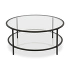 Hudson&Canal Sivil 36"W Round Coffee Table with Glass Top - Blackened Bronze-Features a tempered glass top and shelf