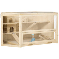 PawHut - Cage pour Hamster en Bois Grand Modèle 3 Niveaux avec Bac-Construction en bois massif pour une utilisation à long terme