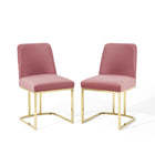 Modway Amplify Sled Base Performance Velvet Dining Chairs - Gold/Dusty Rose - 2 Pack-Glam Deco Dining Chair