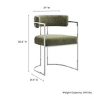 Modway Huron Curved Back Fabric and Metal Dining Accent Chair - Silver/Leaf-Padded Seat and Backrest