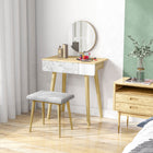 HOMCOM Vanity Desk with Mirror - 27.6" L x 15.4" W x 50.4" H - Oak/White-Comes with a smooth slide drawer for storing cosmetics, hair accessories, jewelry and other items 