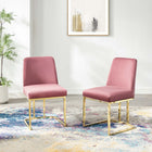 Modway Amplify Sled Base Performance Velvet Dining Chairs - Gold/Dusty Rose - 2 Pack-Stain-Resistant Fabric