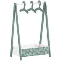 Qaba Kids Clothing Rack with Storage & Hangers - Green-Multi-purpose storage with hanging rail and bottom shelf for toys and shoes  
