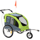 Aosom - Remorque pour chien 2-en-1 avec suspension, attelage, poches de rangement - vert-Conception 2-en-1, peut être utilisé comme remorque pour animaux ou poussette pour animaux 