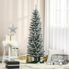 HOMCOM 5' Pencil Artificial Christmas Tree with Snow-Flocked Branches - Green-Pencil shape takes up little floor or table space, suitable for small rooms or as a second Christmas tree in an entryway 